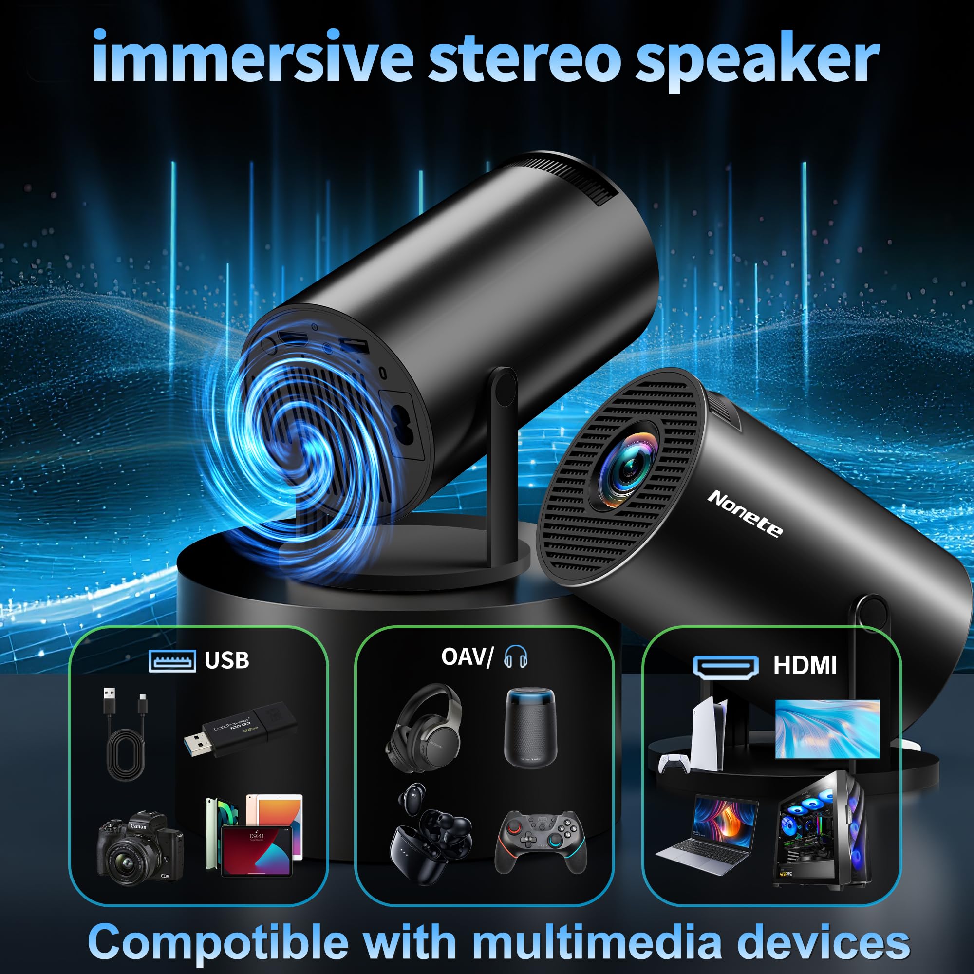 [2026 Upgraded] Mini Projector Support 4K 1080P FHD Auto Keystone 270° Rotatable with WiFi 6 and Bluetooth 5.2 Projector Portable Compatibile with HDMI/TV Stick/Memory Stick/Laptop,Black 🍁 All In One Marketplace Canada