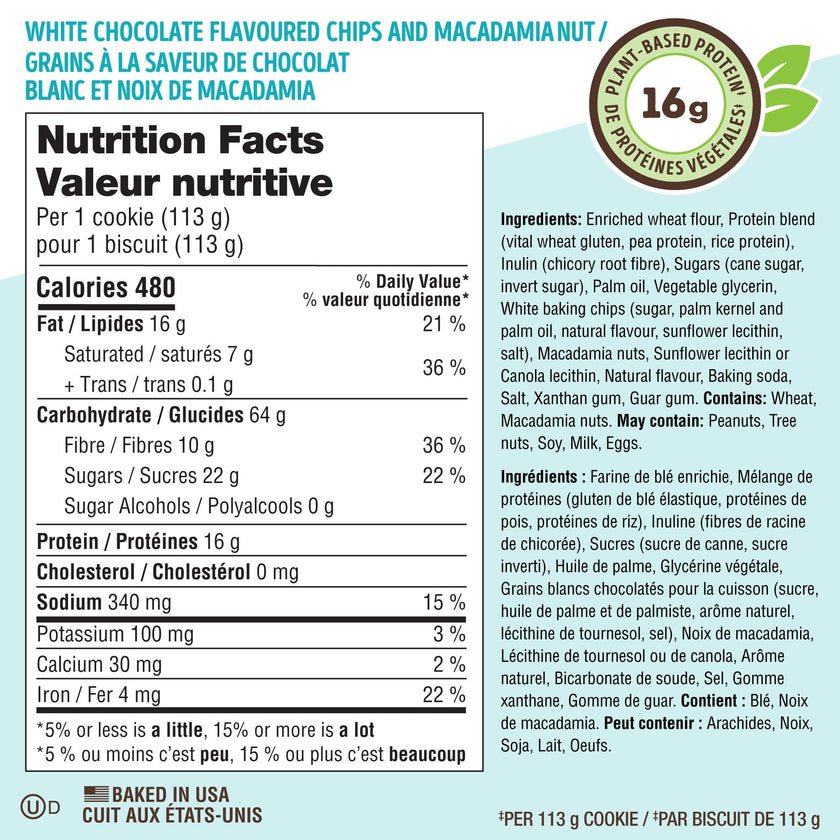 Lenny & Larry's The Complete Cookie – White Chocolate Flavored Macadamia 113g BOX OF 12 – High Protein Snack with 16g Plant Protein – Soft-Baked Low Sugar Cookies High in Fibre, Non-GMO & Vegan 🍁 All In One Marketplace Canada