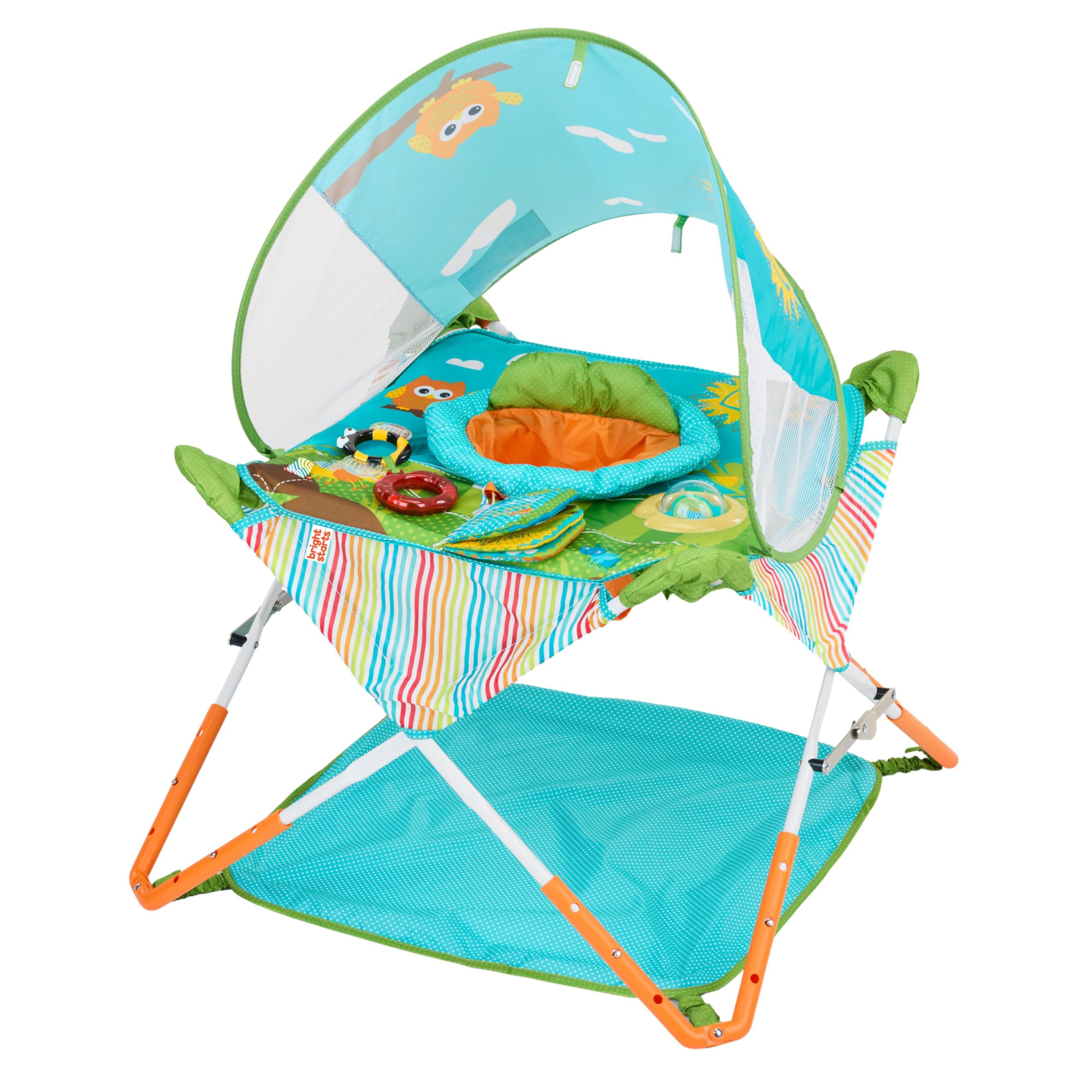 Bright Starts Pop 'N Jump Portable Activity Jumper, Indoor/Outdoor Use, Owl Forest with 4 Sensory Toys, Ages 6-12 Months 🍁 All In One Marketplace Canada