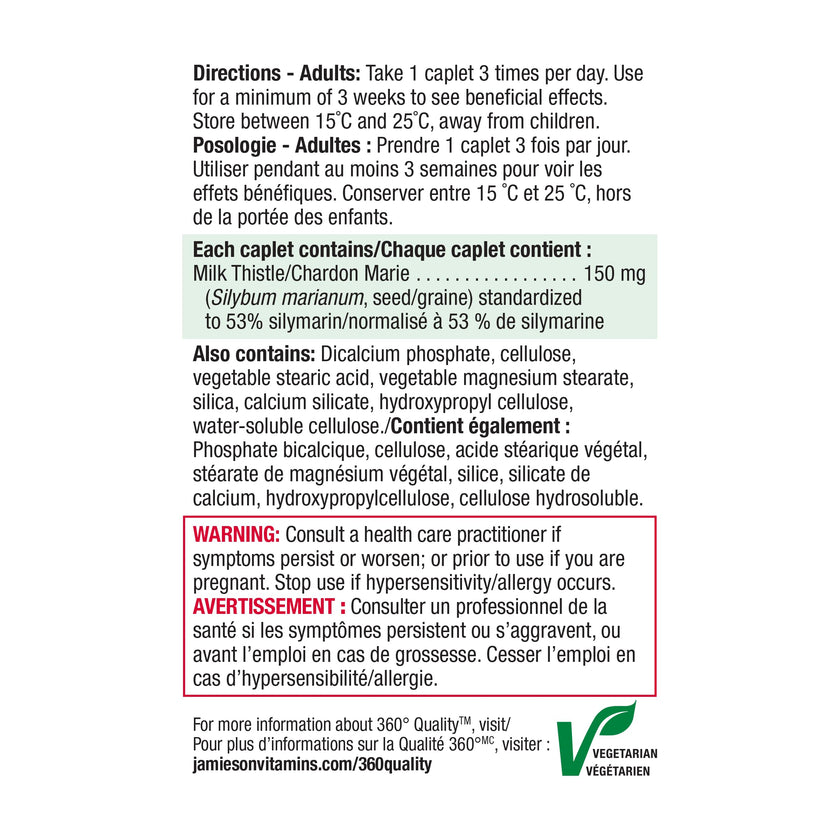 Jamieson Milk Thistle 150 mg, Supports Liver Function, Helps Relieve Digestive Disturbances. Non-GMO, Gluten-Free, 90 Vegetarian Caplets, Proudly Canadian 🍁 All In One Marketplace Canada