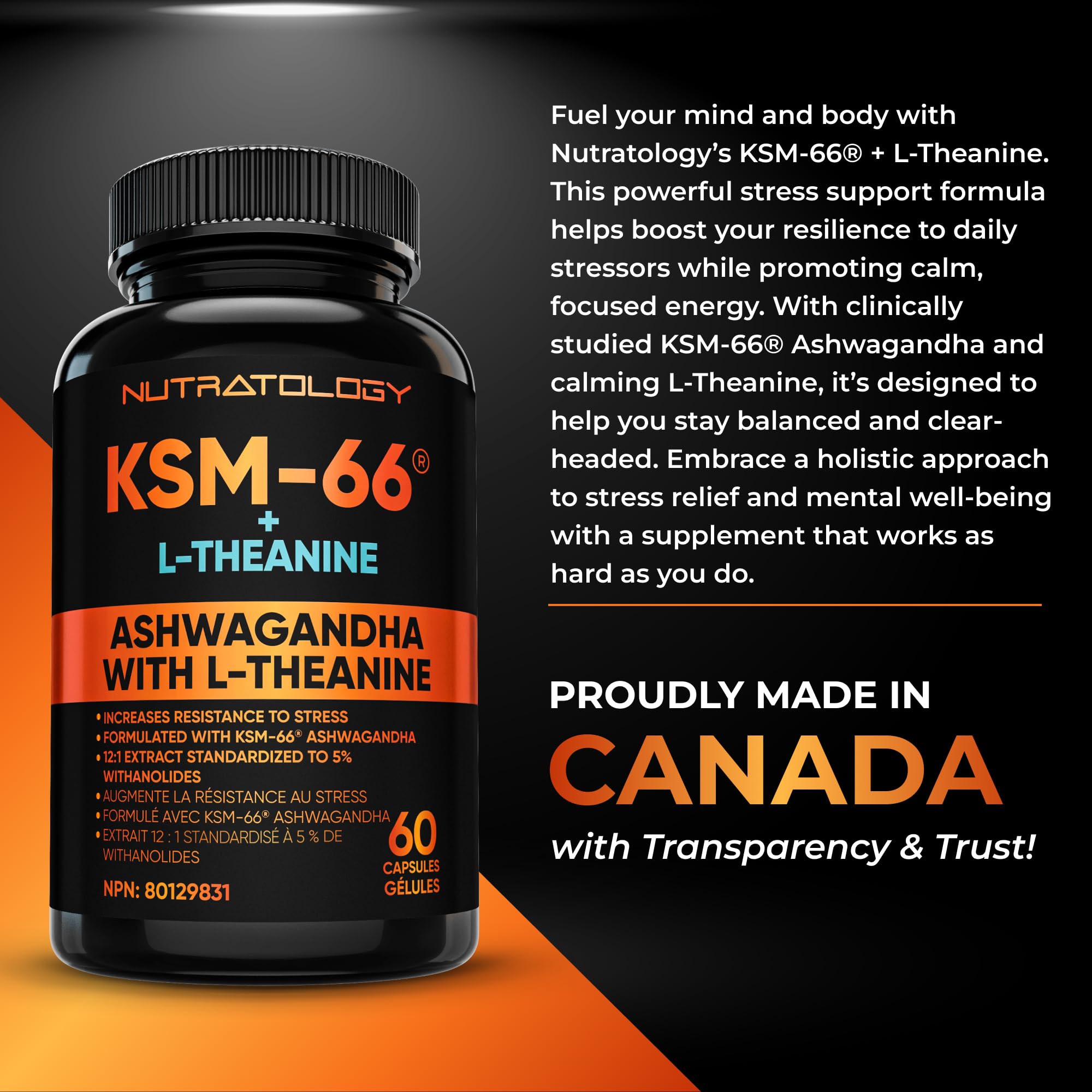 Nutratology® Ashwagandha KSM-66 7200MG + L-Theanine 100MG - Made In Canada | Stress Relief Supplements - Relaxation & Mood Support - Formulated With Bioperine For Enhanced Absorption - 60 Capsules 🍁 All In One Marketplace Canada