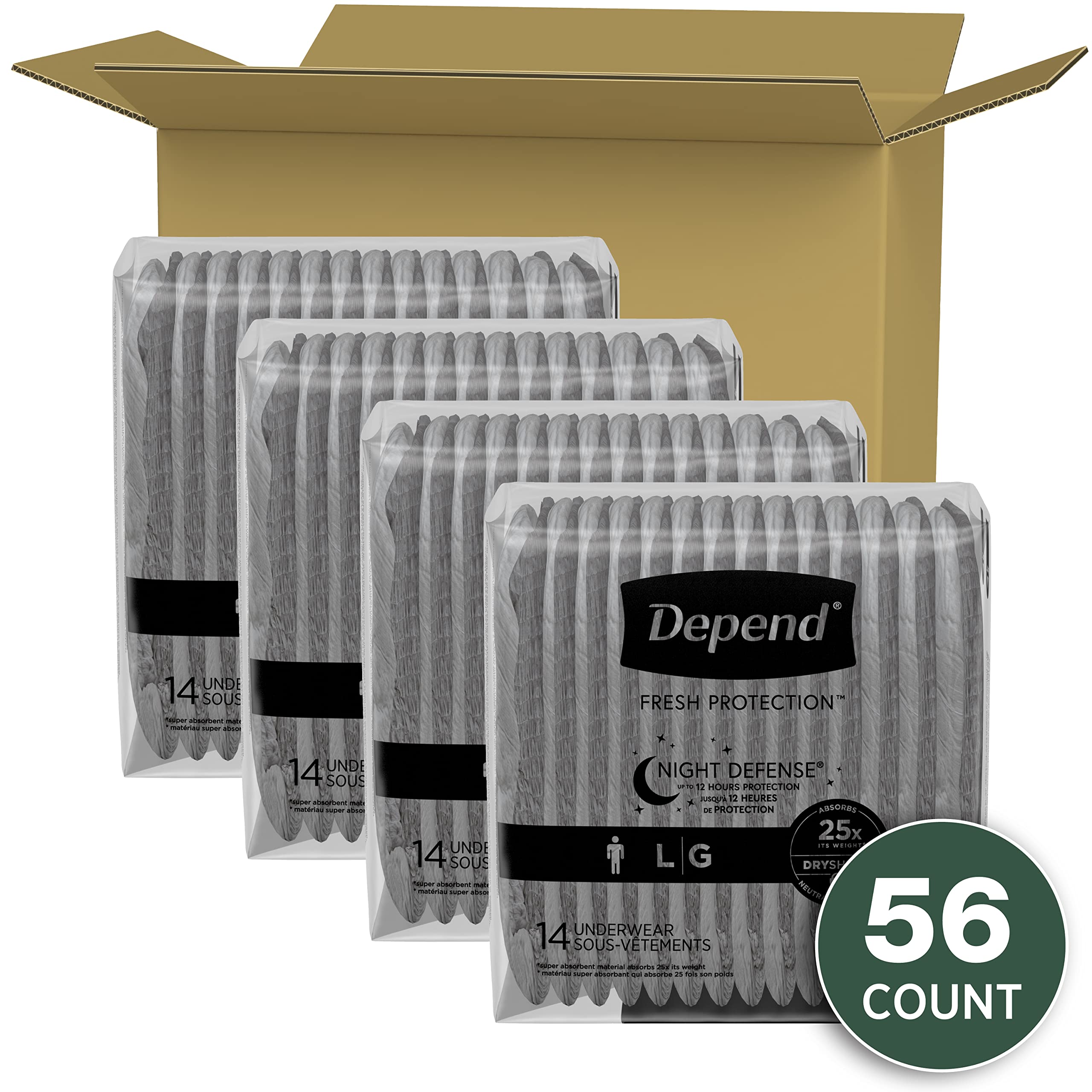 Depend Night Defense Adult Incontinence Underwear for Men, Disposable, Overnight, Large, Grey, 56 Count 🍁 All In One Marketplace Canada