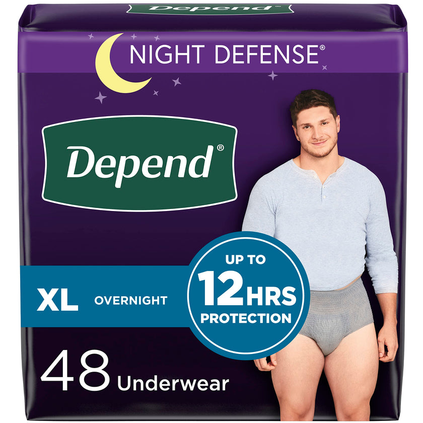 Depend Night Defense Adult Incontinence Underwear for Men, Disposable, Overnight, Extra-Large, Grey, 48 Count 🍁 All In One Marketplace Canada