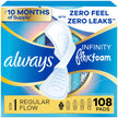 Always Infinity FlexFoam Pads for Women, Size 1, Regular Pad with Wings, Unscented, 108 Count 🍁 All In One Marketplace Canada