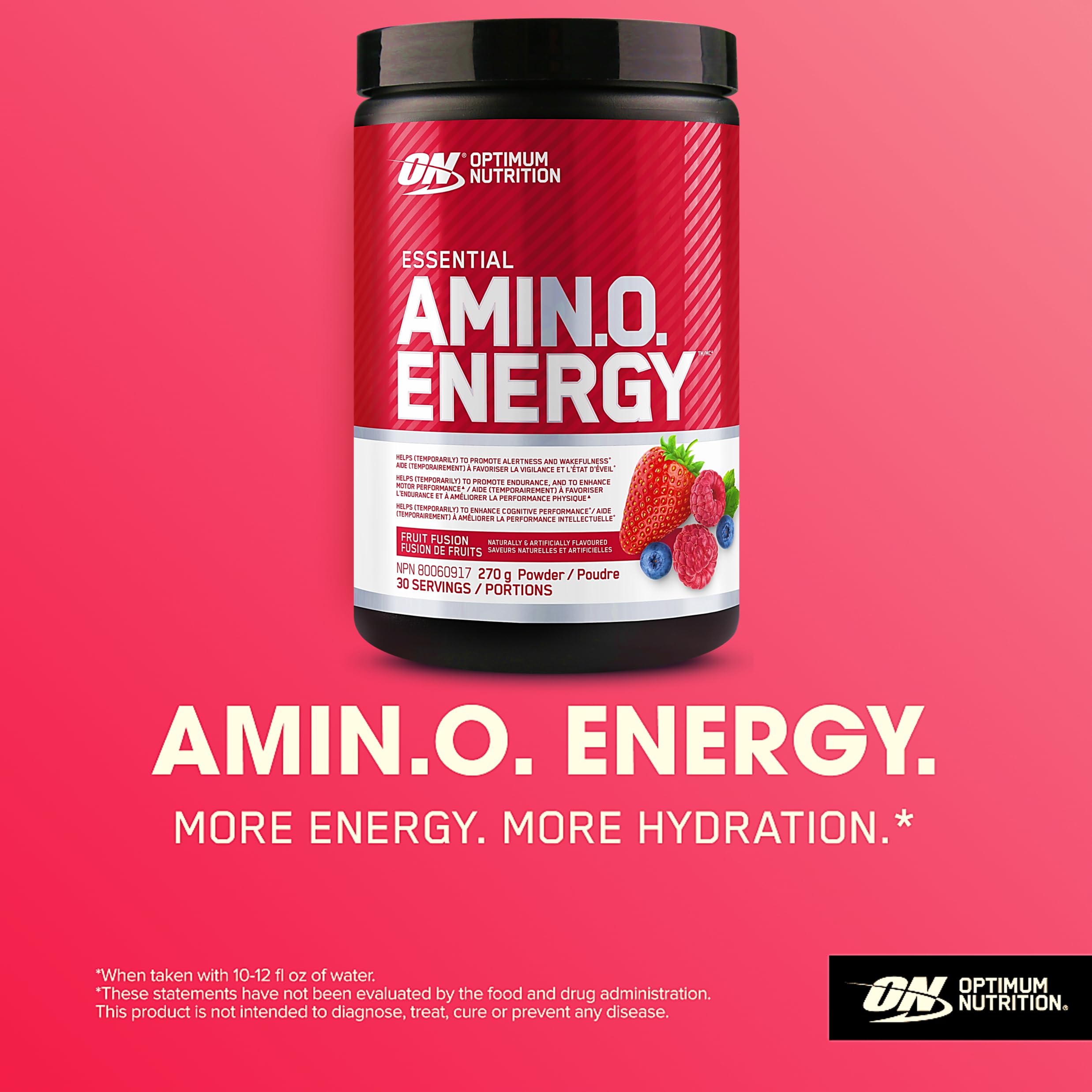 Optimum Nutrition Amino Energy Powder: Pre- workout & Anytime energy with Green tea, Green coffee extract + BCAA's - Fruit fusion: 30 servings [270g] (packaging may vary) 🍁 All In One Marketplace Canada