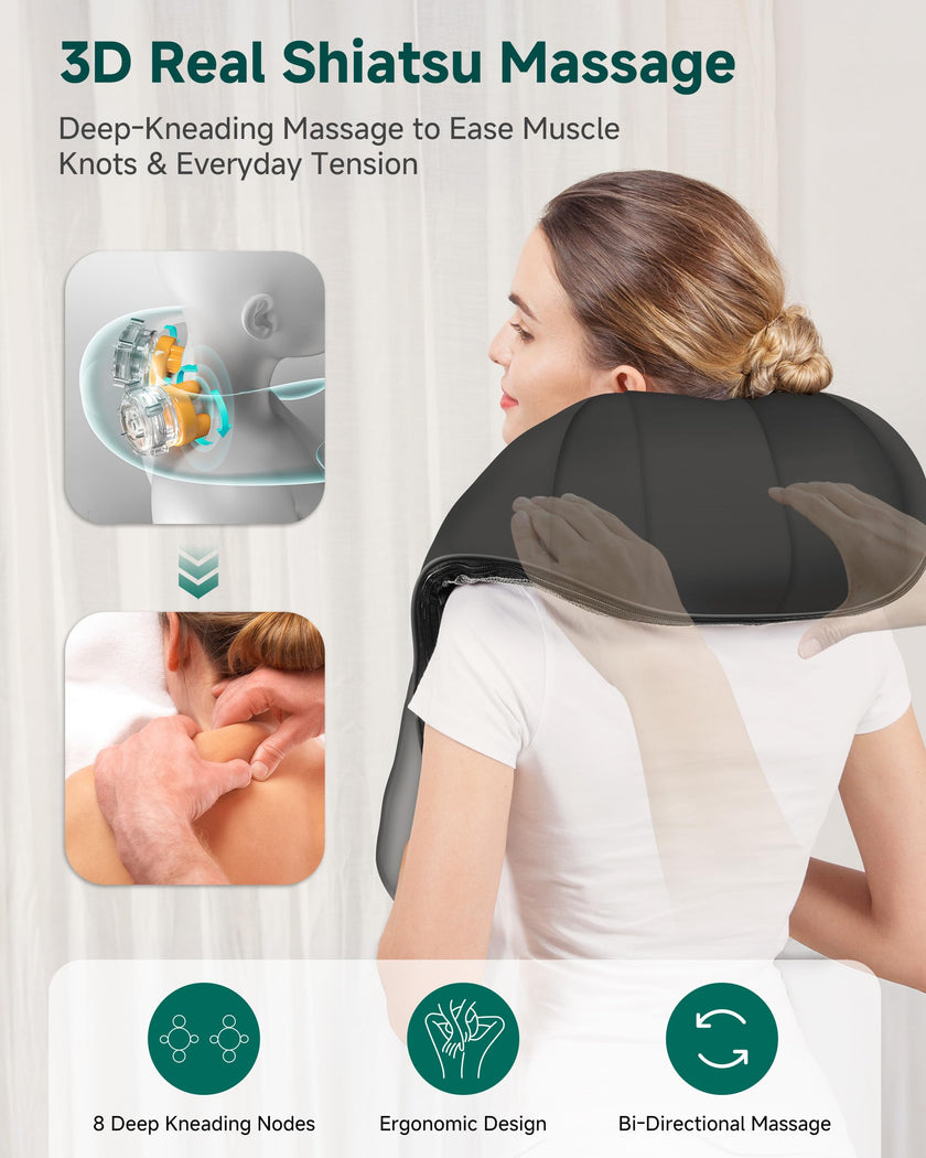 Snailax Shiatsu Neck Massager with Heat, 8 Kneading Nodes for Shoulders 🍁 All In One Marketplace Canada