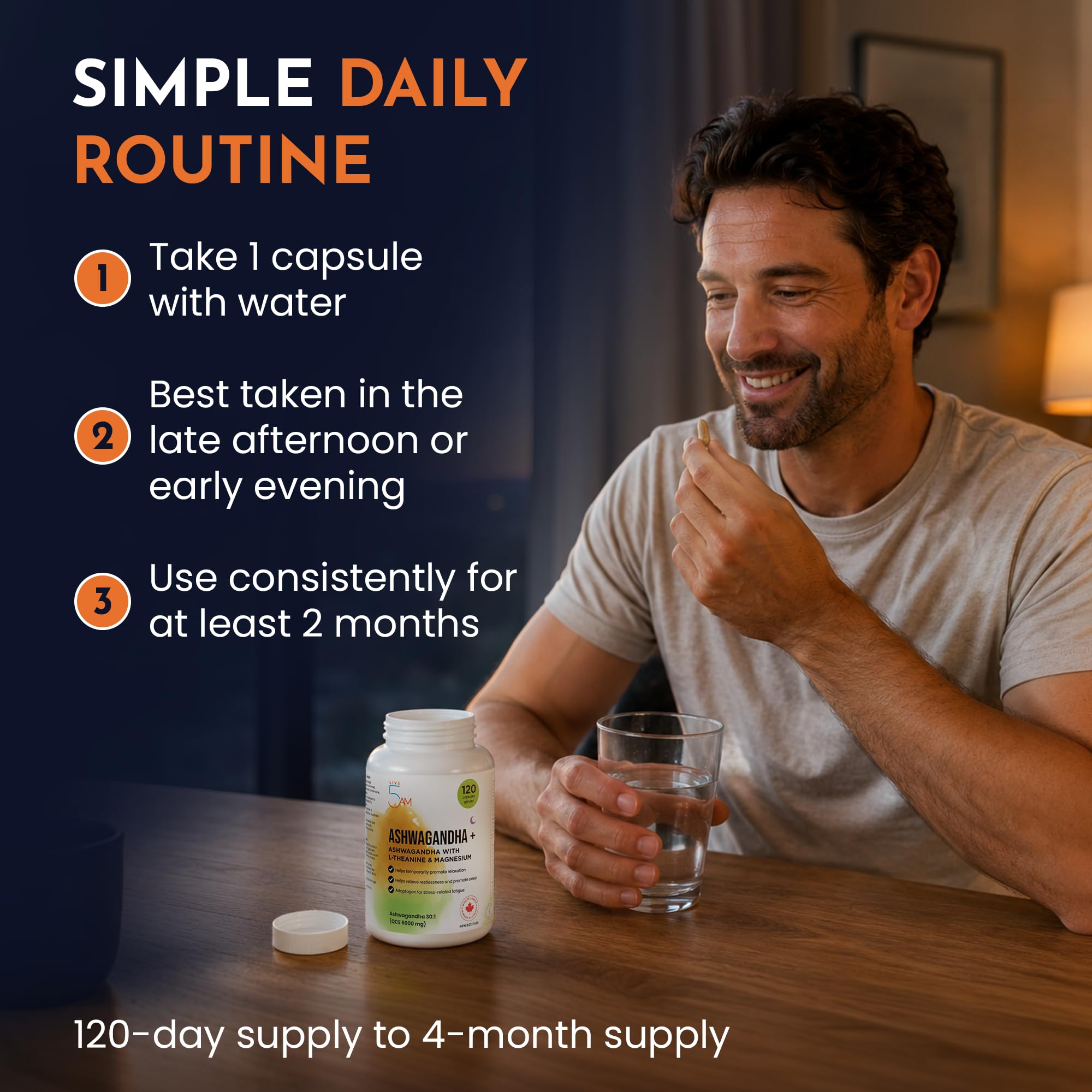 Live 5AM Ashwagandha 6000mg with L-Theanine 200mg, Magnesium Bisglycinate 75mg & Black Pepper Extract - Relaxation, Stress & Restlessness Support - 4 Month Supply, 120 Capsules - Made in Canada 🍁 All In One Marketplace Canada