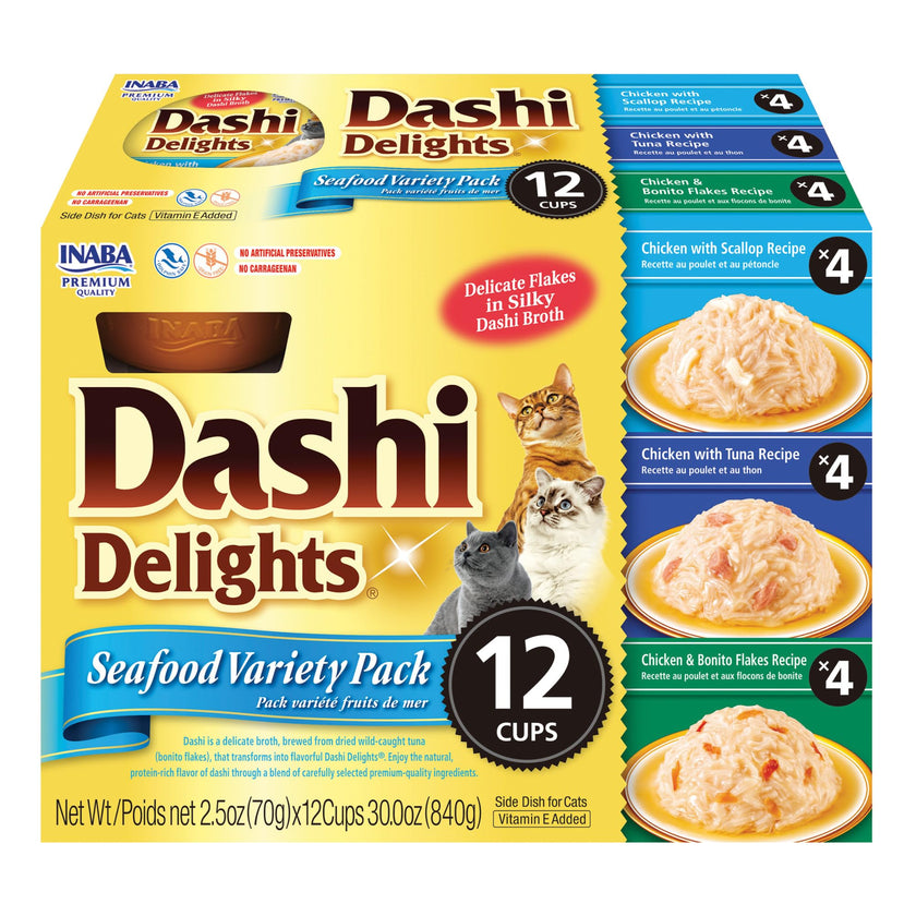 INABA Dashi Delights for Cats, 70 gram Cup, 12 Cups Total, Seafood Variety 🍁 All In One Marketplace Canada