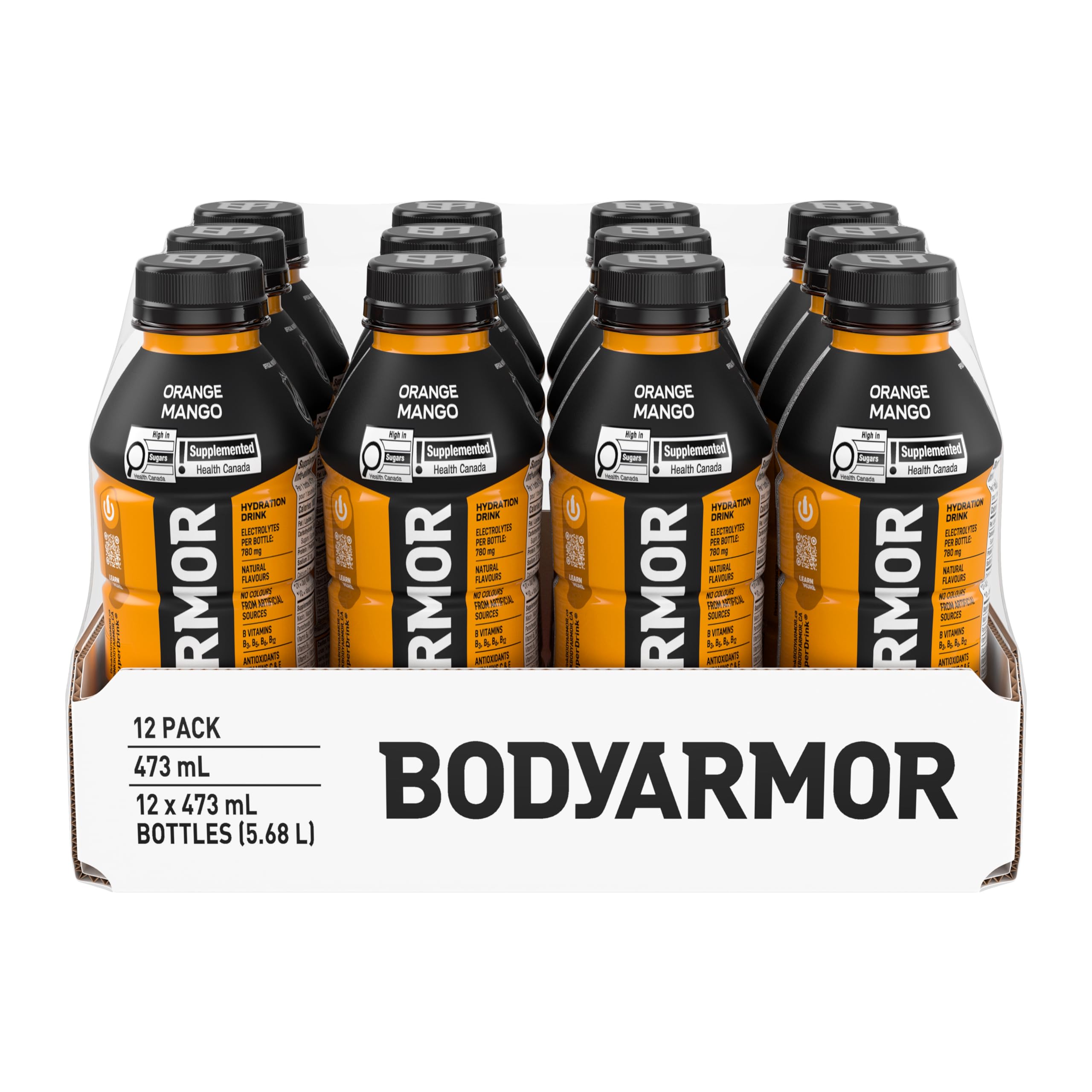 BODYARMOR SuperDrink Orange Mango, 473 mL Bottles (12 Pack) – Sports Hydration Drink with Coconut Water, Potassium-Packed Electrolytes and Antioxidant Vitamins 🍁 All In One Marketplace Canada