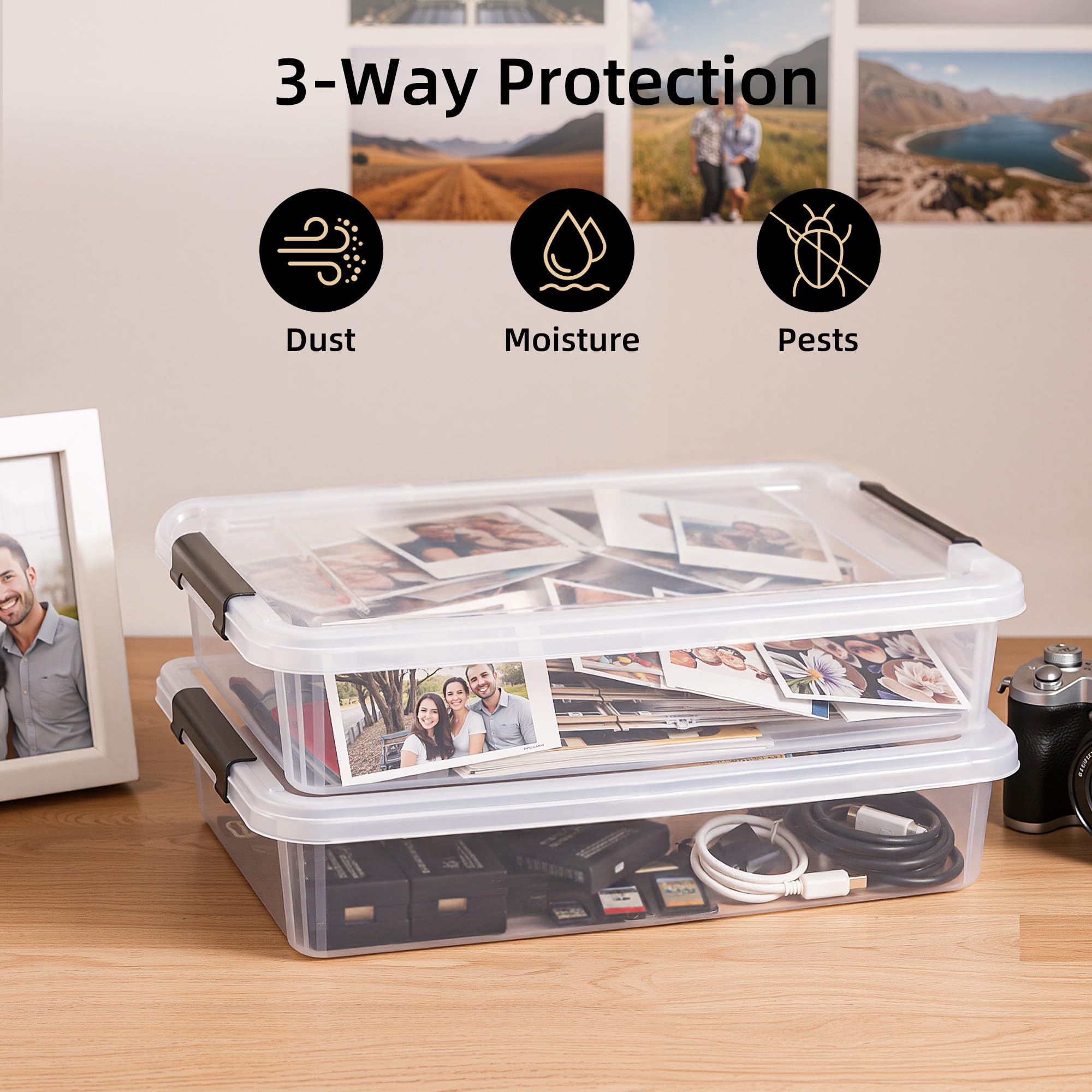 Citylife 3 PCS Plastic Storage Bins with Latching Lids Clear File Box Portable Storage Containers for Organizing A4 Paper, Document, Scrapbook, 14.65
