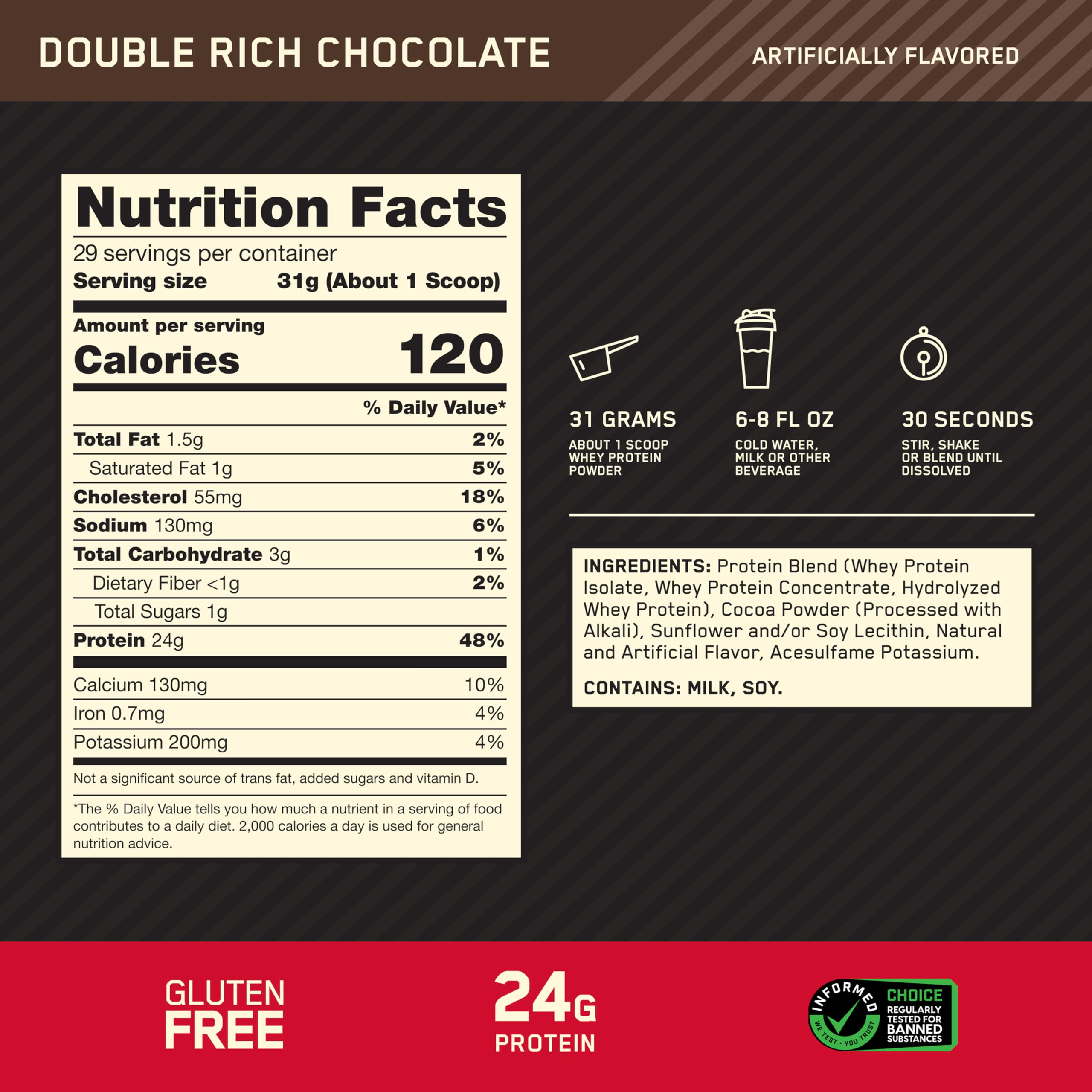 Optimum Nutrition Gold Standard 100% Whey Protein Powder, 24g Protein per serving, 29 servings (899g) - Double Rich Chocolate (packaging may vary) 🍁 All In One Marketplace Canada