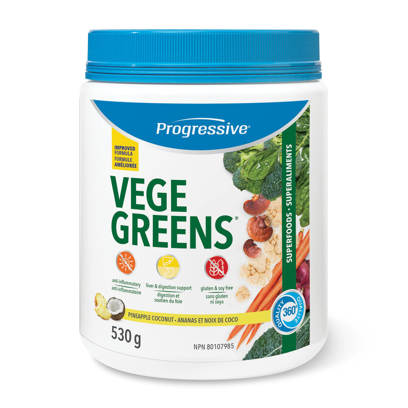 Progressive VegeGreens Pineapple Coconut, Vegan Canadian-Made Superfoods + Daily Greens with 23 Whole Foods, Adaptogens, Anti-Inflammatory, Antioxidants & Digestive Support for Energy and Immunity, 530 g 🍁 All In One Marketplace Canada