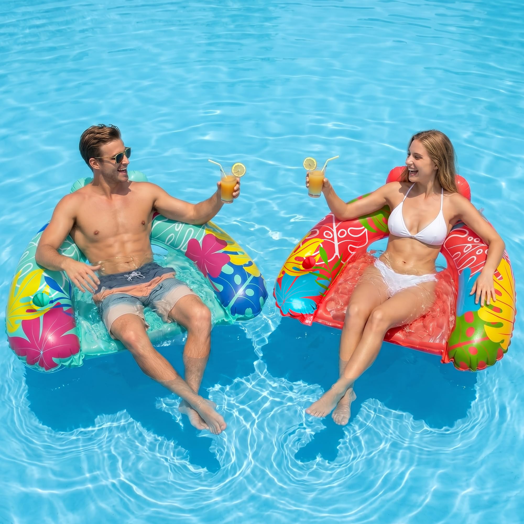 SEETOHOME 3 Pack Pool Floaties for Adults, Inflatable Pool Float Chair Adult Size with Backrest & Cup Holder Floating Pool Chair Floaties for Adults Beaches, Lakes, Rivers, Parties Water Fun 🍁 All In One Marketplace Canada