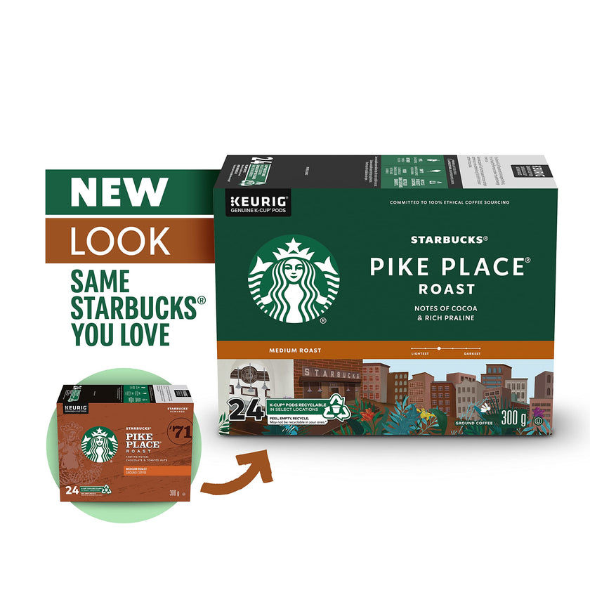 Starbucks Pike Place Medium Roast K-Cups, Single Serve Keurig Compatible Coffee Pods for Keurig Brewers - 24 Capsules 🍁 All In One Marketplace Canada