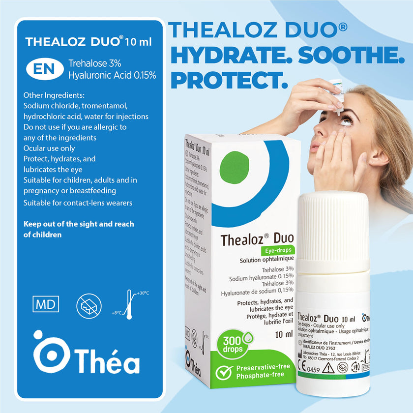 Thealoz Duo Eye Drops (2x10ml) - Clinically Proven Formula for Dry Eyes, Hydration with Hyaluronic Acid & Trehalose, Soothes & Lubricates, Tear Film Stabilization, Contact Lens Compatible (600 Drops) 🍁 All In One Marketplace Canada