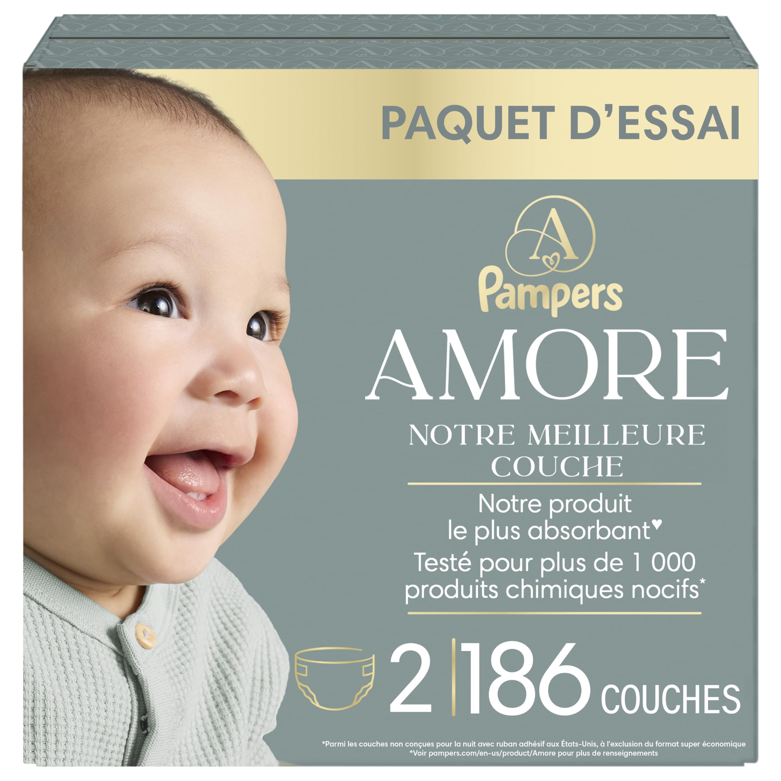Pampers AMORE, Size 2, Our Best Diaper, 1 Pack (Count of 186) 🍁 All In One Marketplace Canada
