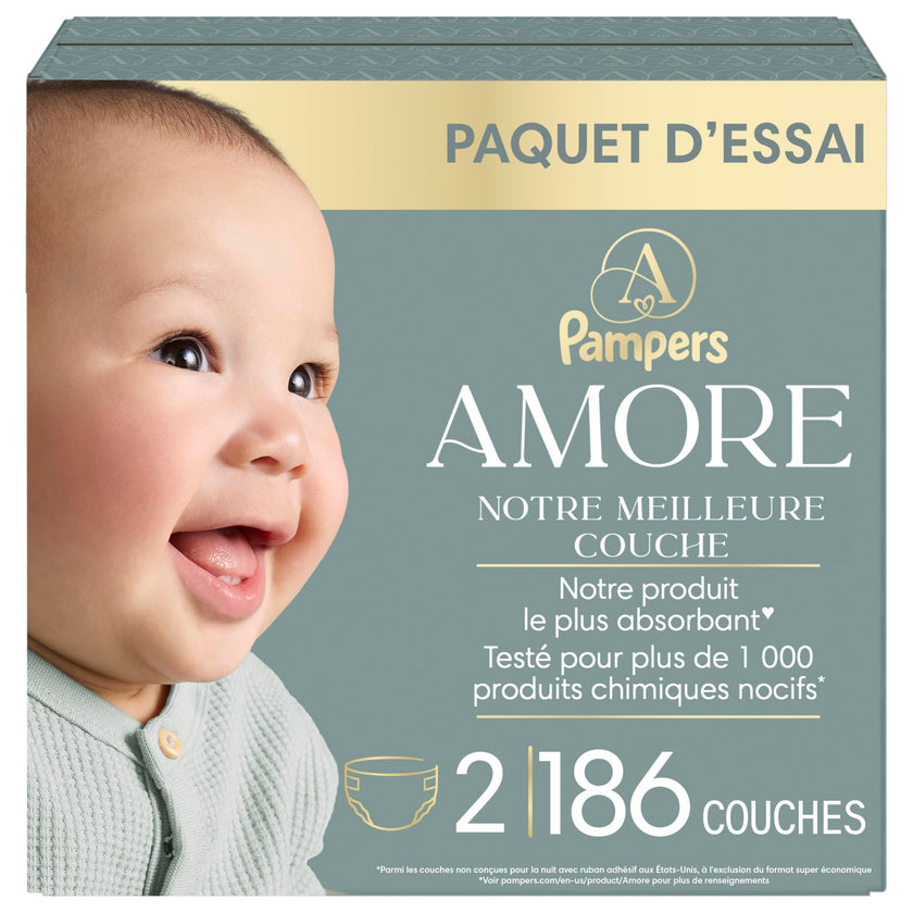 Pampers AMORE, Size 2, Our Best Diaper, 1 Pack (Count of 186) 🍁 All In One Marketplace Canada