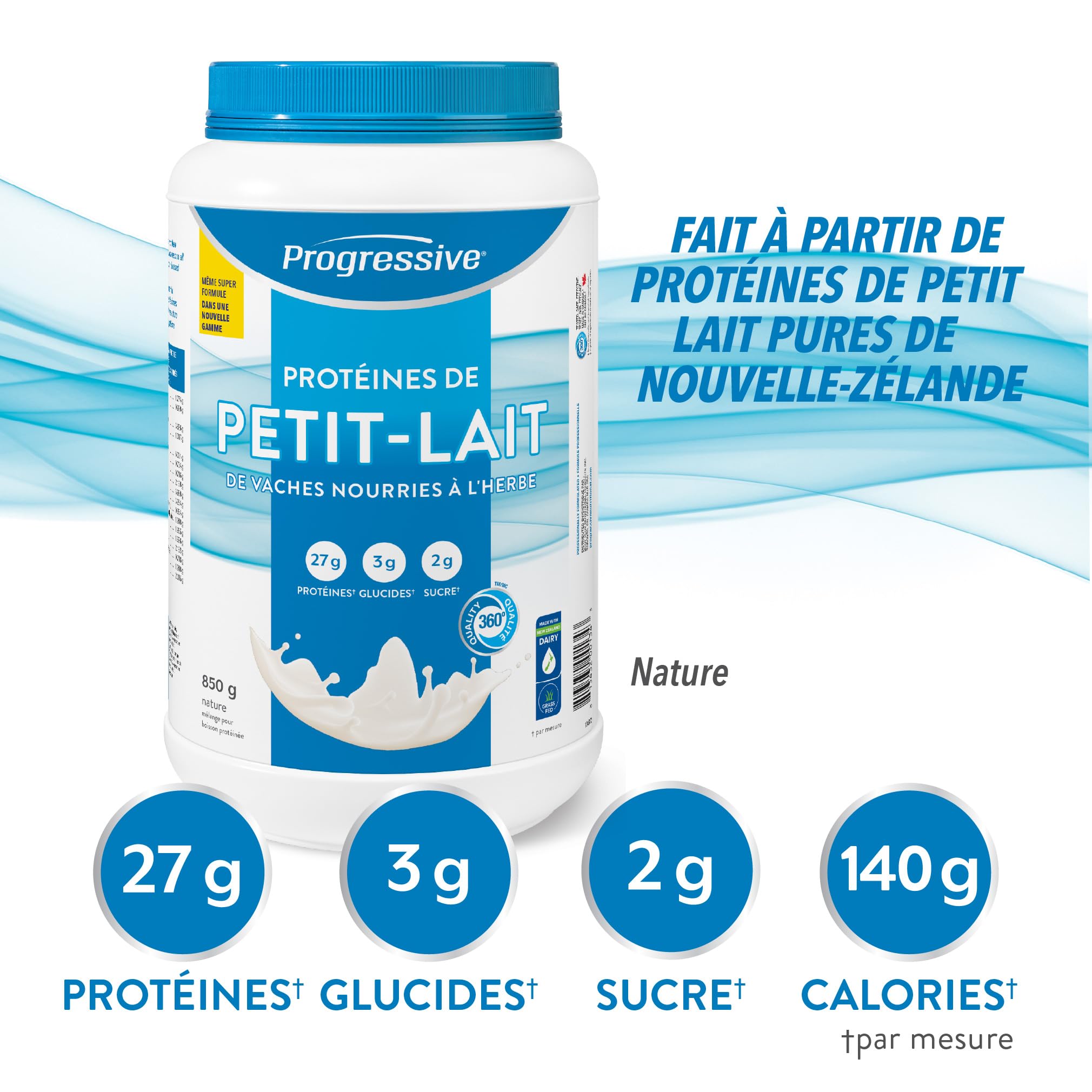 Progressive Grass-Fed 100% Whey Protein Powder Unflavoured, 27g of New Zealand Whey Concentrate per Scoop for Muscle Gain, Pasture-Raised, Non-GMO, Canadian-Made Antibiotic-free, Hormone-free, 850 g 🍁 All In One Marketplace Canada