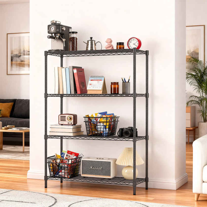 FDW Storage Shelves,Wire Shelving Unit Metal Shelves Heavy Duty Layer Rack Storage Rack Adjustable Utility (Black, 36