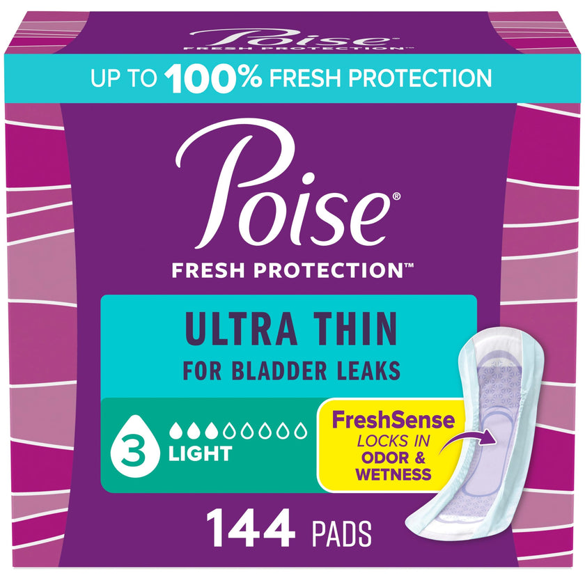 Poise Ultra Thin Incontinence Pads & Postpartum Incontinence Pads, 3 Drop Light Absorbency, Regular Length, 144 Count (3 Packs of 48) 🍁 All In One Marketplace Canada