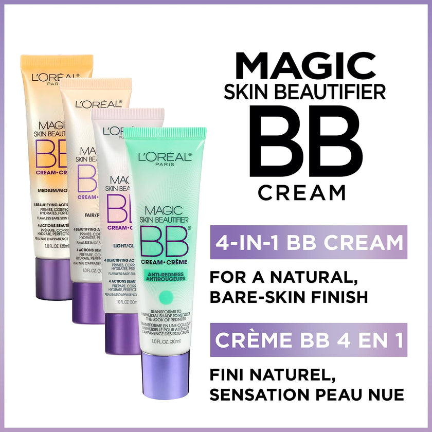 L'Oréal Paris Magic BB Cream, Makeup Primer, Skin Beautifier, Anti-Redness, 4-in-1 Ultra-Light Lotion, Medium, 30 mL 🍁 All In One Marketplace Canada