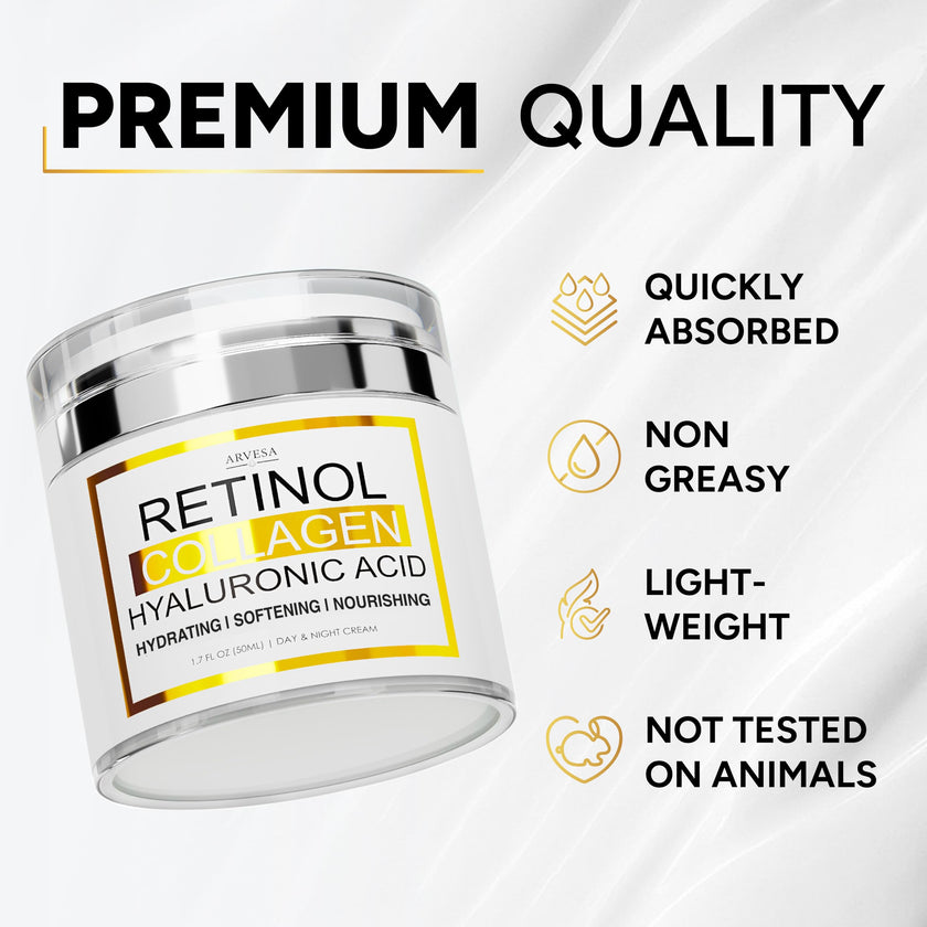 Retinol Cream for Face - Face Moisturizer with Hyaluronic Acid, Collagen - Lightweight Day and Night for Women and Men - Facial Cream, Neck & Décolleté - Non-Comedogenic, 50 ML 🍁 All In One Marketplace Canada