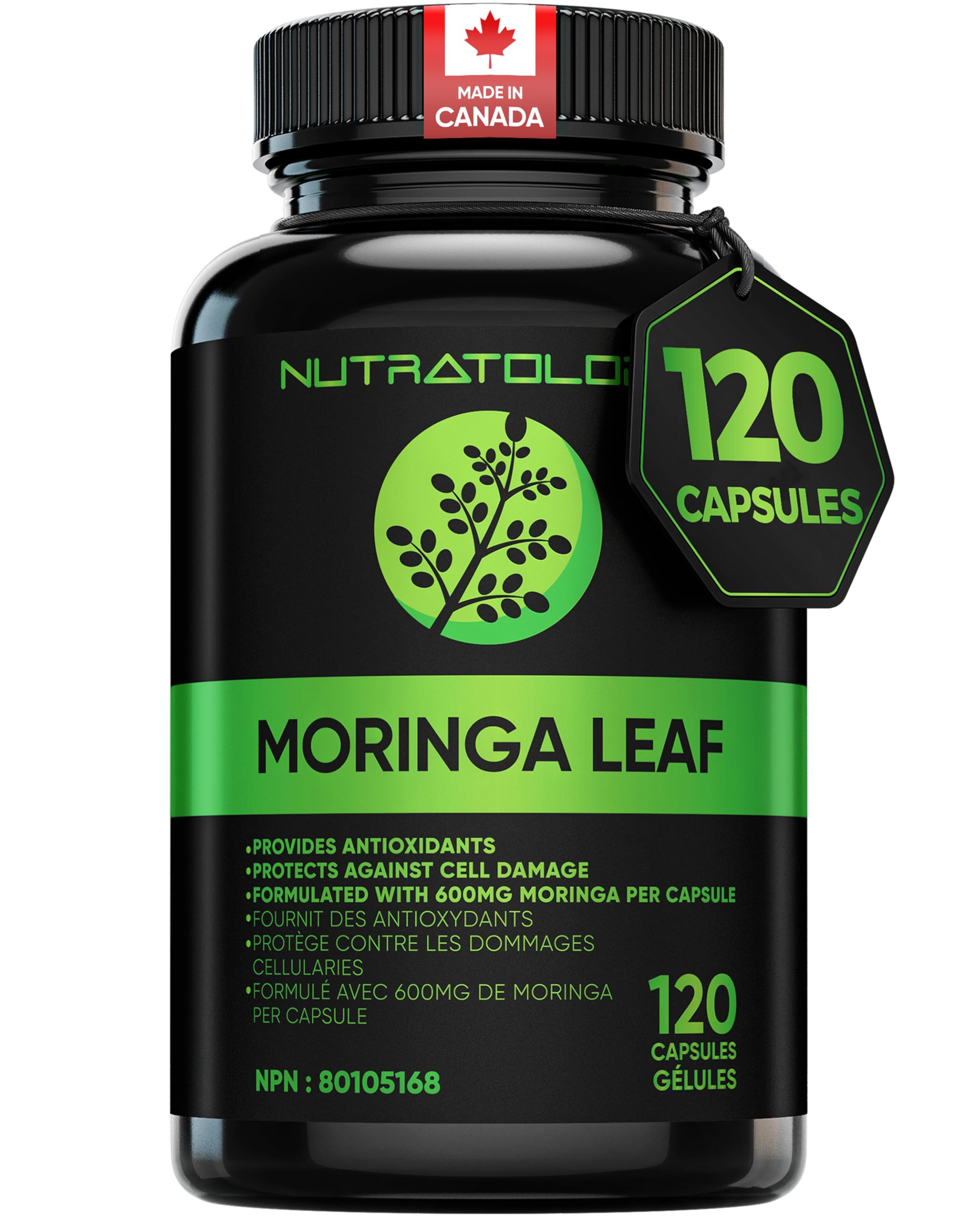 Nutratology® Organic Moringa Leaf Capsules | 1200MG Per Serving | Canadian-Made | Provides Powerful Antioxidants - Protects Against Cell Damage, Supports Liver Detox & Gut Health - 120 Caps 🍁 All In One Marketplace Canada
