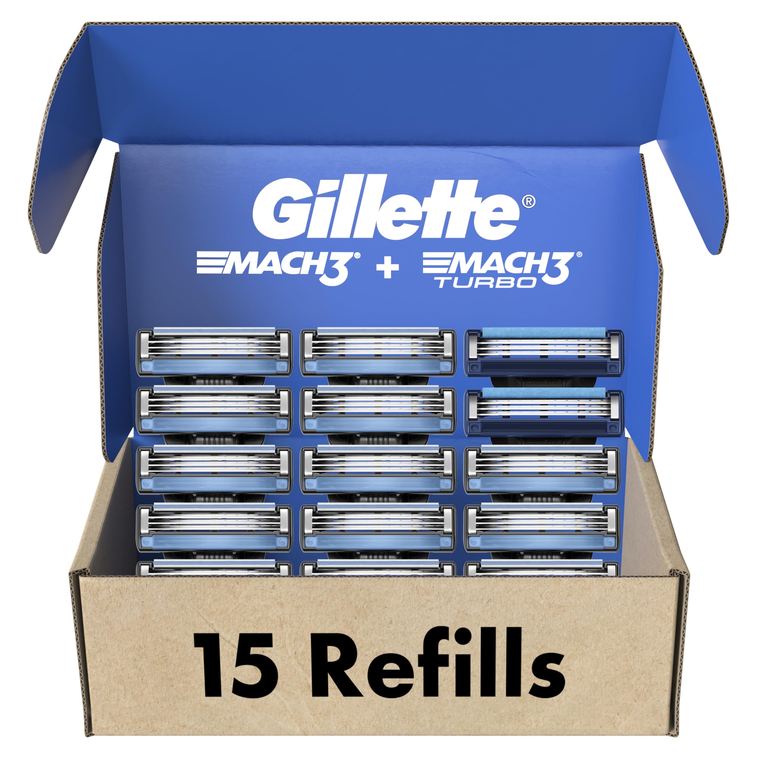 Gillette Men's Razor Blade Refills, 13 Mach3 Cartridges + 2 Mach3 Turbo Cartridges Blue, Total Pack of 15 🍁 All In One Marketplace Canada
