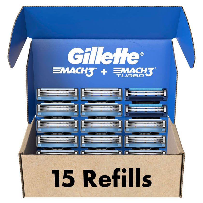 Gillette Men's Razor Blade Refills, 13 Mach3 Cartridges + 2 Mach3 Turbo Cartridges Blue, Total Pack of 15 🍁 All In One Marketplace Canada