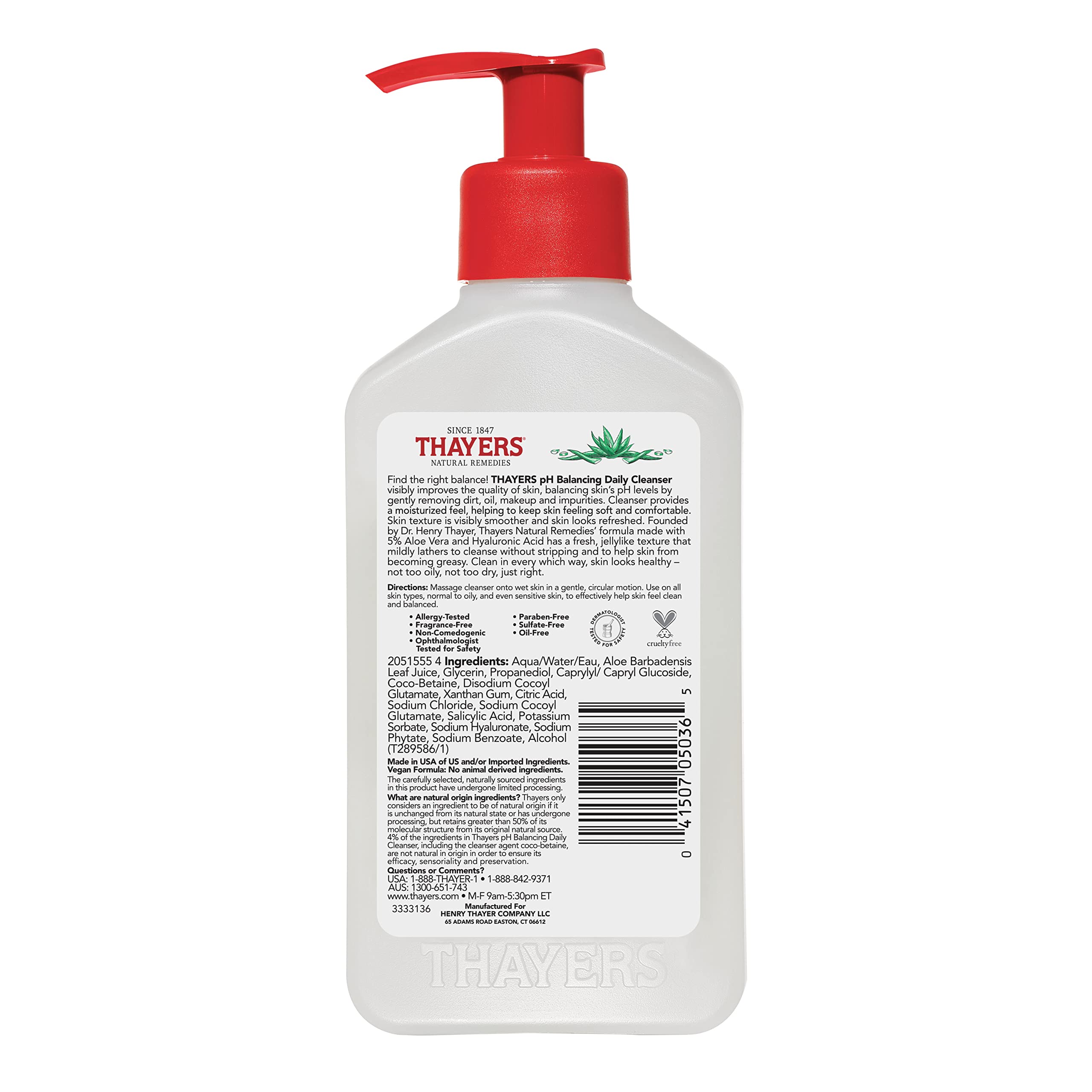 THAYERS pH Balancing Daily Cleanser, Face Wash with Aloe Vera, Gentle and Hydrating Skin Care for Dry, Oily, or Acne Prone Skin, 237ml 🍁 All In One Marketplace Canada