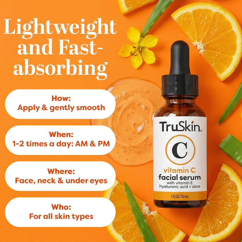 TruSkin Vitamin C Serum For Face – Anti Aging Formula with Vitamin C, Hyaluronic Acid, Vitamin E – Brightening Serum – Improve Appearance of Dark Spots, Tone, Fine Lines & Wrinkles, 1 Fl Oz 🍁 All In One Marketplace Canada
