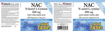 Natural Factors NAC Supplement (N-Acetyl-L-Cysteine), 600 mg, 180 Vegetarian Capsules, VALUE SIZE, Free Form Amino Acid, Helps Restore Glutathione Levels, Antioxidant Support, Proudly Canadian 🍁 All In One Marketplace Canada