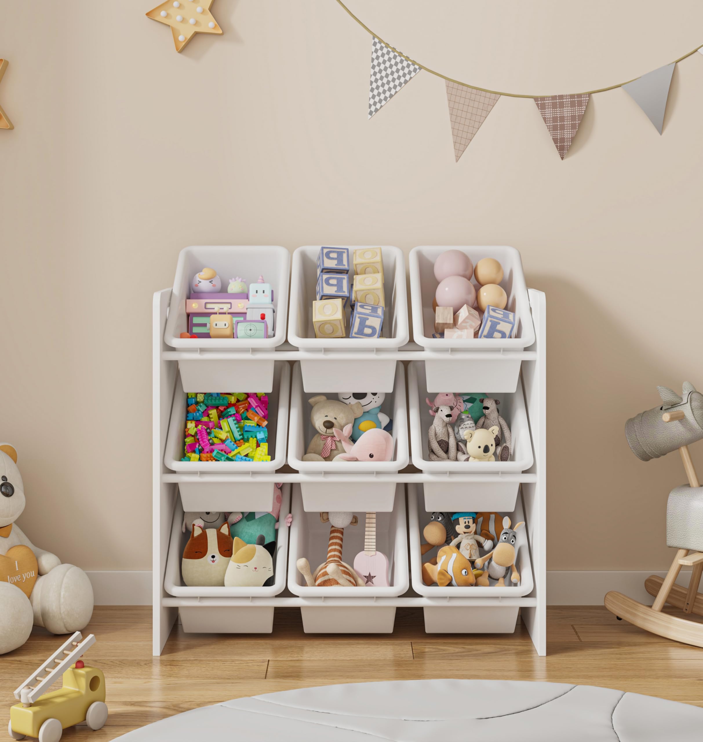 Lennox Furniture Toys Storage Organizer 9 Plastic Bins in White (JWTR-03006 white) 🍁 All In One Marketplace Canada
