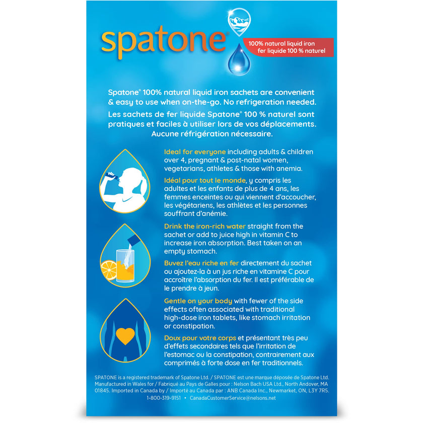 Spatone 100% Natural Liquid Iron Supplement, Original Flavour, Vegan, Reduces Tiredness & Fatigue, 28 Sachets x 25 mL, 700.0 ml (Pack of 1) 🍁 All In One Marketplace Canada