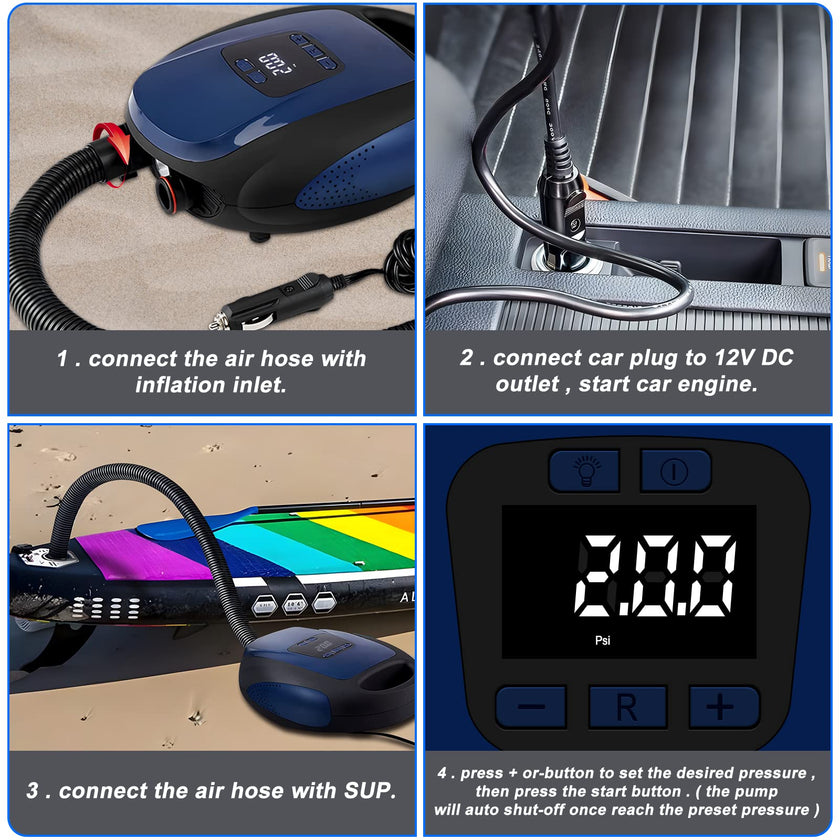 Paddle Board Pump, SUP Electric Air Pump, Portable 20 PSI Air Compressor, Auto-Off Inflation & Deflation Function with 12V DC Car Cigarette Lighter for Paddle Board,Inflatable Sups, Kayaks and Boats 🍁 All In One Marketplace Canada
