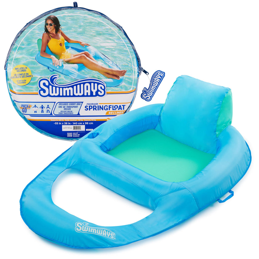 SwimWays Spring Float Premium Recliner Pool Lounger, Inflatable Pool Floats Adult with Fast Inflation for Ages 15 & Up, Sky Blue 🍁 All In One Marketplace Canada