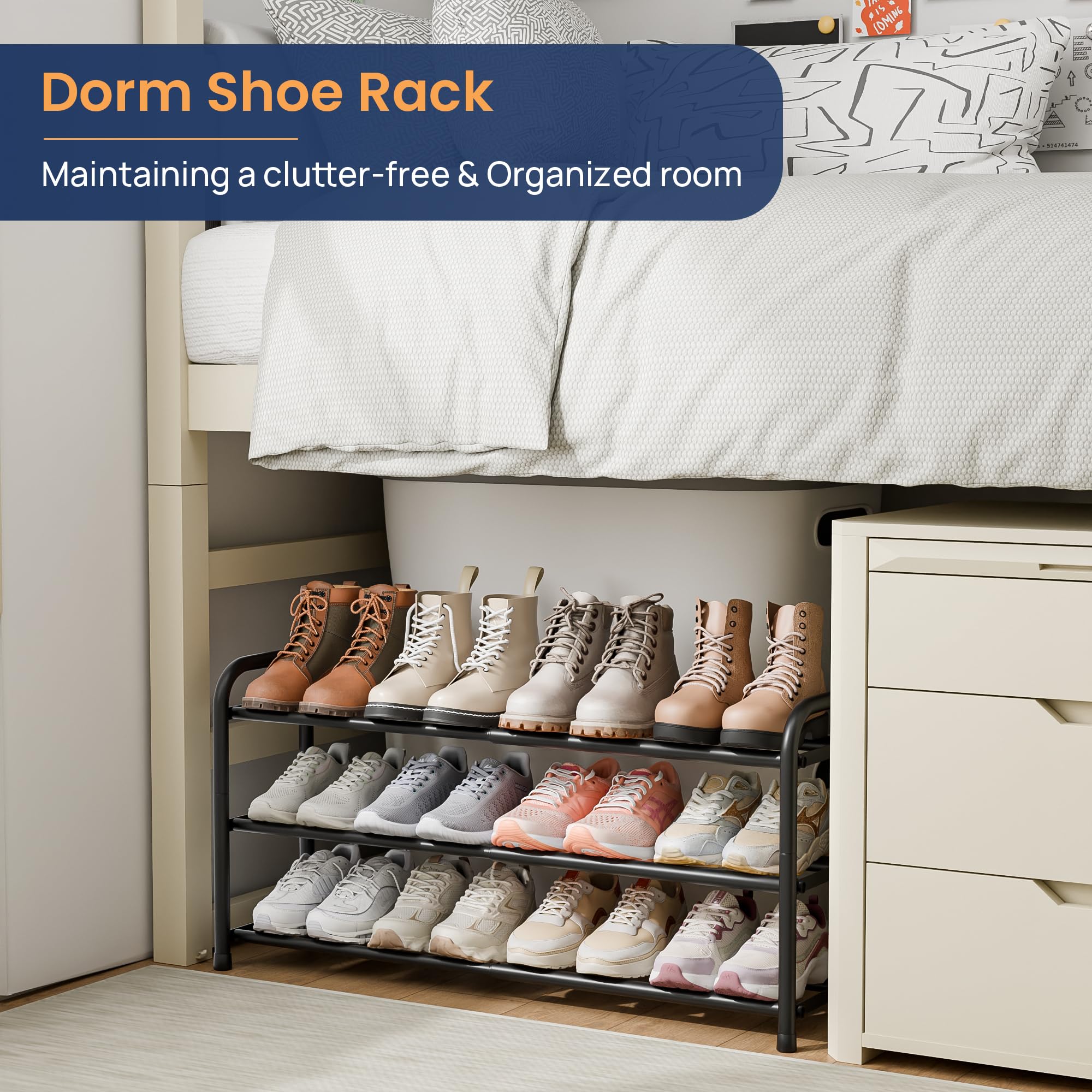 ENJOYBASICS Expandable Metal Shoe Racks for Closet, 3 Tier Adjustable Shoe Organizer Shelf, Black Free Standing Rack Storage for Entryway 🍁 All In One Marketplace Canada