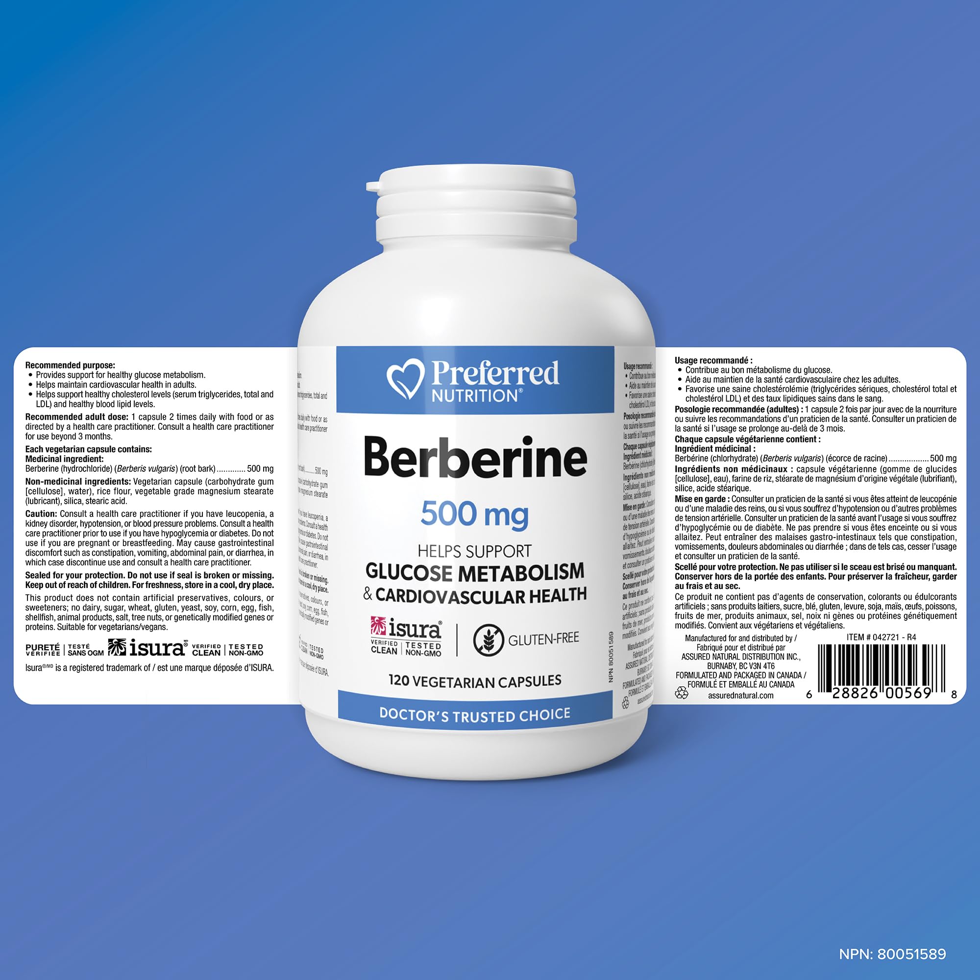 Preferred Nutrition Berberine MAXIMUM POTENCY 1000 mg per Serving (2 caps, 500 mg each), 120 Vegetarian Capsules = 60 Day Supply, Berberine Supplements, Canadian Company 🍁 All In One Marketplace Canada