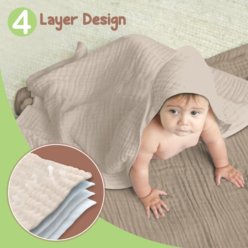 Infancie 100% Organic Cotton Muslin Hooded Baby Towels 2 Pack 81 X 81 CM Shower Towel Soft Breathable Lightweight Quick Dry Gentle On Baby Skin for Newborns and Infants 🍁 All In One Marketplace Canada