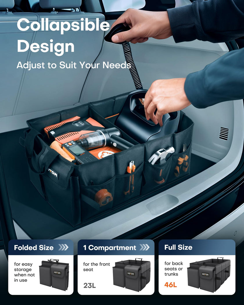HOTOR Trunk Organizer - Car Organizer, Foldable Trunk organizer for SUVs & Sedans, Car Accessories, Tools, Sundries, 2 Compartments, Black 🍁 All In One Marketplace Canada