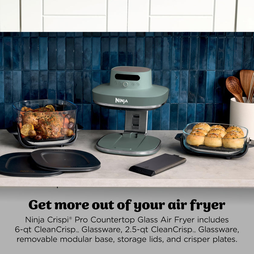 Ninja Crispi Pro 6-in-1 Glass Air Fryer | 6qt & 2.5qt Glass Containers with Storage Lids | Non-Toxic | Meal Prep, Microwave, Freezer & Dishwasher Safe | Air Fry, Bake & More | Ash Grey | AS101CDG 🍁 All In One Marketplace Canada