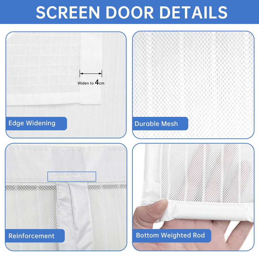 White Magnetic Screen Door Fits Door Size 32x80in Screen Size 34x82in Heavy Duty Mesh Full Frame With Magic Tape 🍁 All In One Marketplace Canada