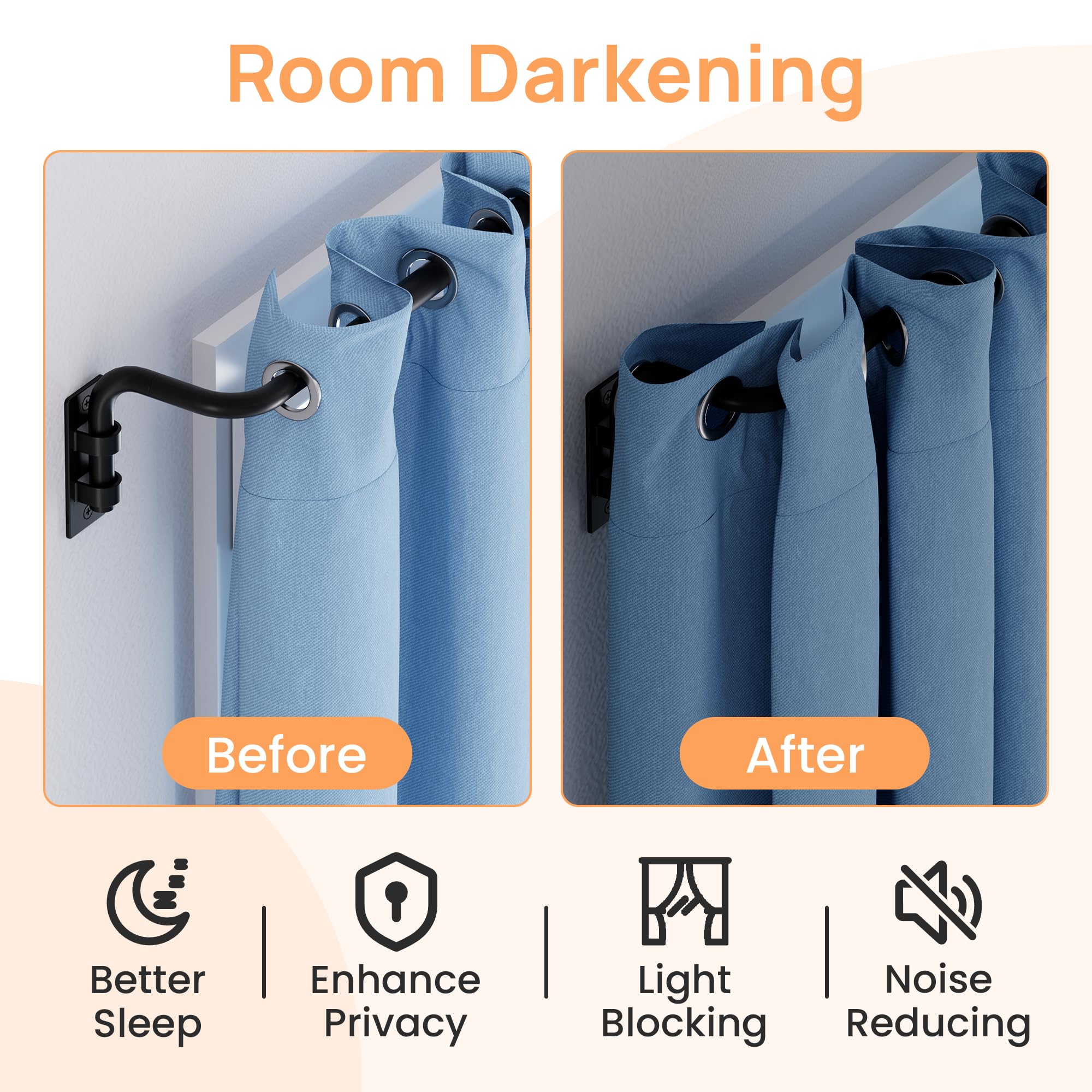 upsimples Blackout Curtain rods for windows 48 to 84 inch, Wrap Around Room Darkening Curtain Rod for Bedroom, Living Room, Adjustable from 30 to 86 Inches 🍁 All In One Marketplace Canada