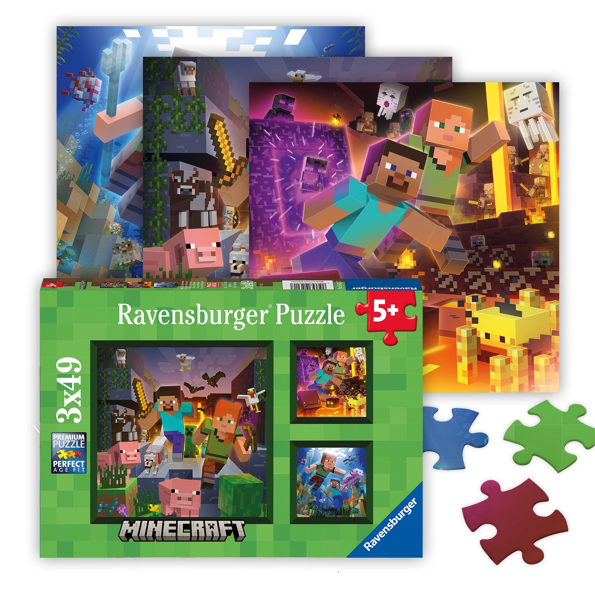 Ravensburger Minecraft Biomes 3 x 49 Piece Jigsaw Puzzle Set for Kids - Every Piece is Unique, Pieces Fit Together Perfectly 🍁 All In One Marketplace Canada