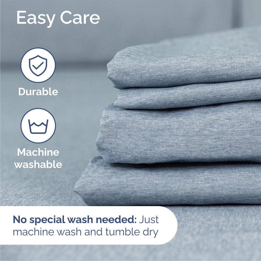 Queen Size 4 Piece Sheet Set - Comfy Breathable & Cooling Sheets - Hotel Luxury Bed Sheets for Women & Men - Deep Pockets, Easy-Fit, Soft & Wrinkle Free Sheets - Heathered Blue Oeko-Tex Bed Sheet Set 🍁 All In One Marketplace Canada