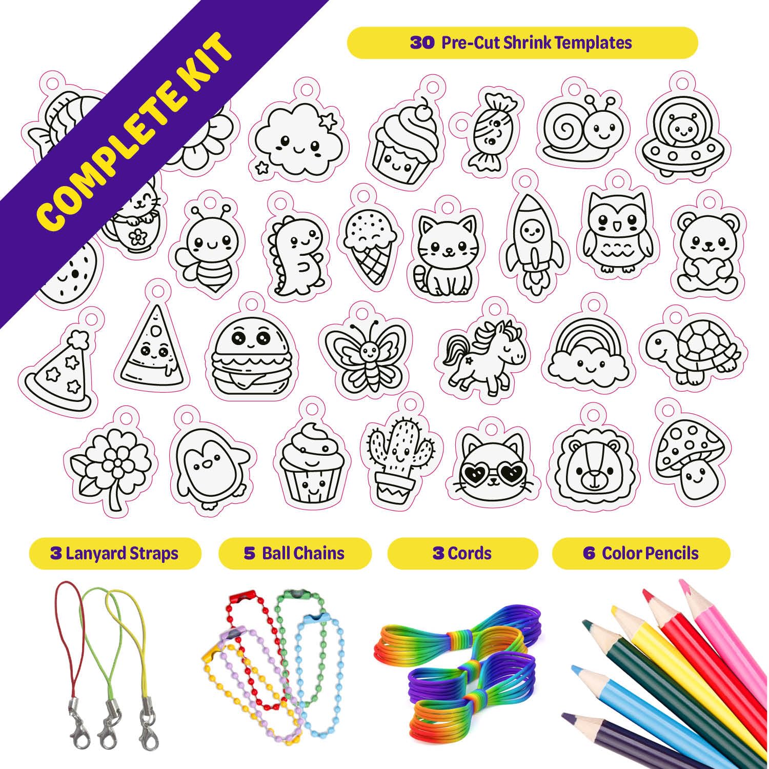 Dan&Darci Shrink Art Craft Kit for Girls and Boys Ages 6-12 - Shrink Magic Charm Making Kit with 30 Pre-Cut Shrink Plastic Templates - Kids Craft Birthday Gift for 7 8 9 10 Year Olds 🍁 All In One Marketplace Canada