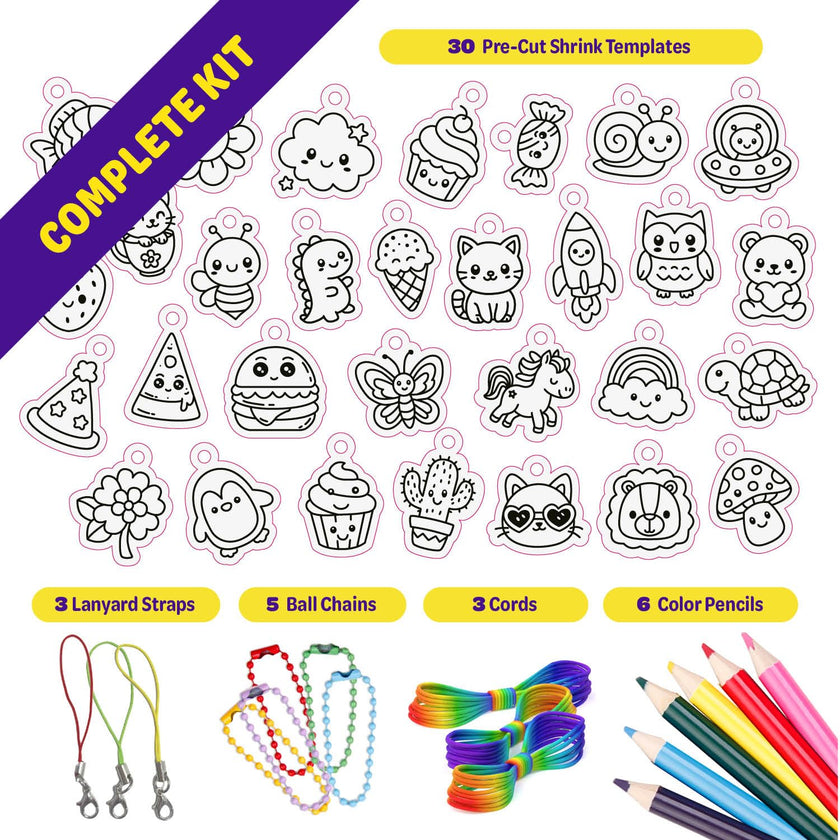 Dan&Darci Shrink Art Craft Kit for Girls and Boys Ages 6-12 - Shrink Magic Charm Making Kit with 30 Pre-Cut Shrink Plastic Templates - Kids Craft Birthday Gift for 7 8 9 10 Year Olds 🍁 All In One Marketplace Canada