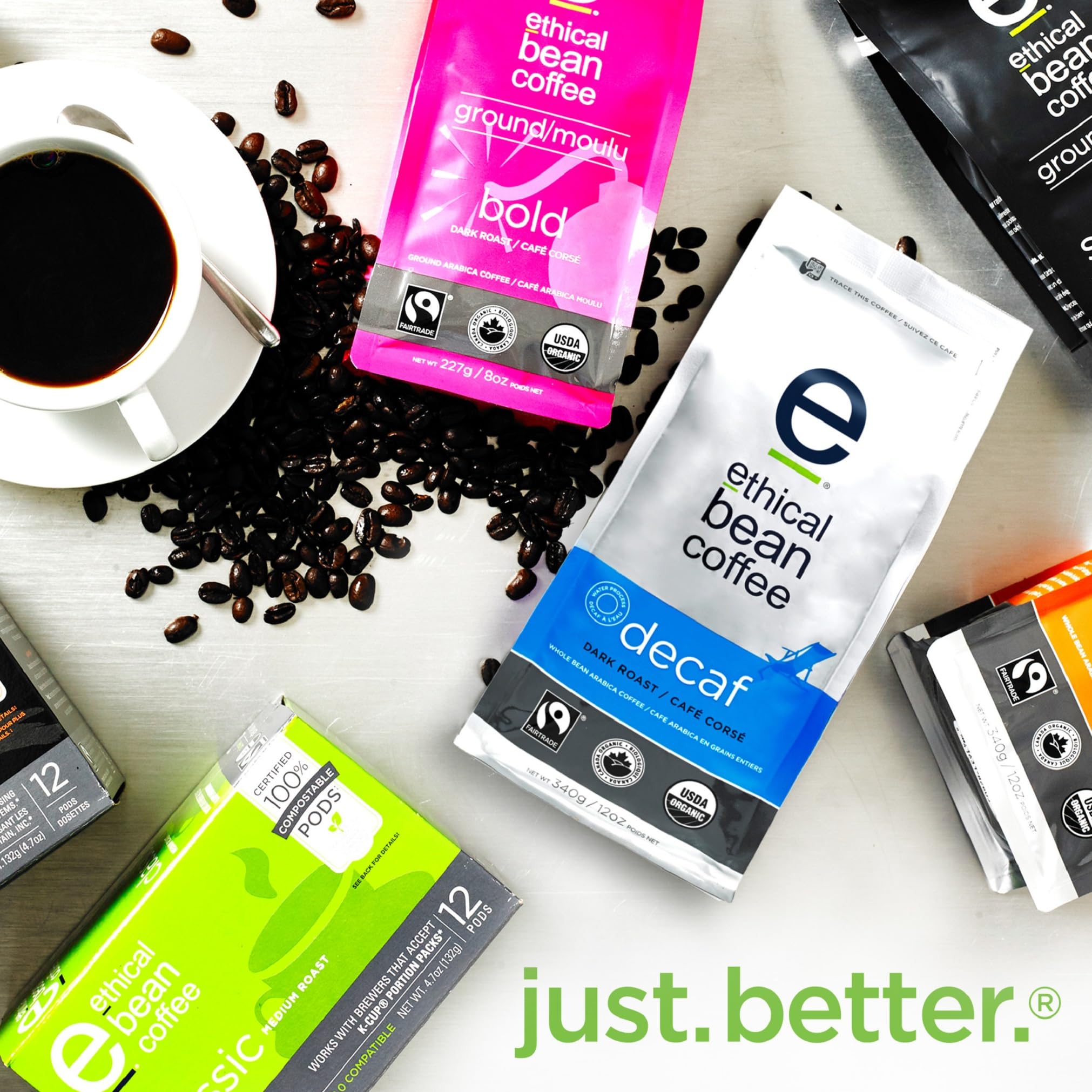 Ethical Bean Fairtrade Organic Coffee, Decaf Dark Roast, Whole Bean Coffee 🍁 All In One Marketplace Canada
