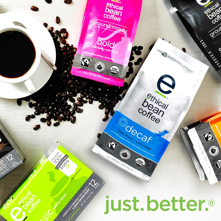Ethical Bean Fairtrade Organic Coffee, Decaf Dark Roast, Whole Bean Coffee 🍁 All In One Marketplace Canada