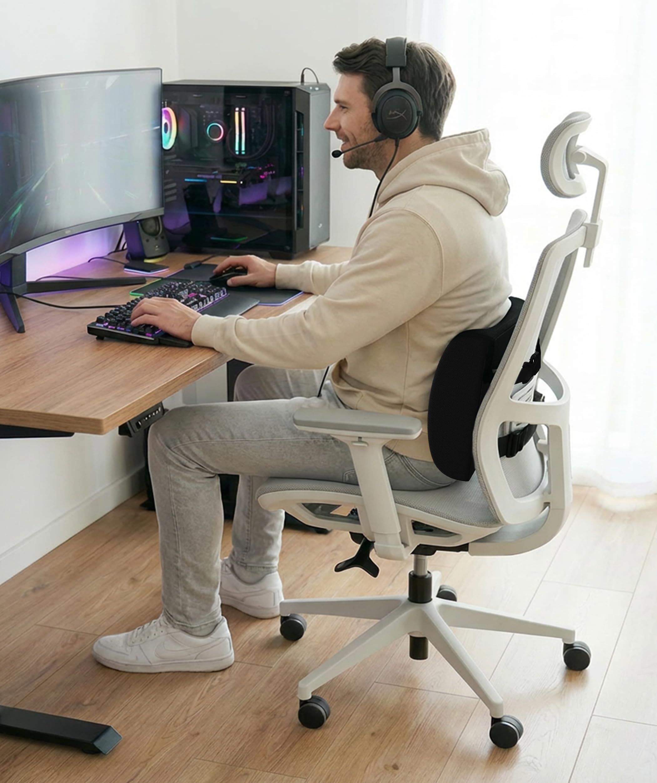 Everlasting Comfort Lumbar Support Pillow for Office Chair - Memory Foam Back Cushion for Car Seat - Promotes Better Posture, Back Pain Relief - Ideal Gaming and Desk Chairs Work and Home Essentials 🍁 All In One Marketplace Canada